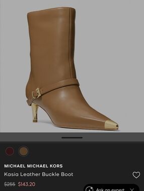 Micheal Kors Tan Pointed Toe Mid-Calf Boots with Gold Toe Cap and Heels